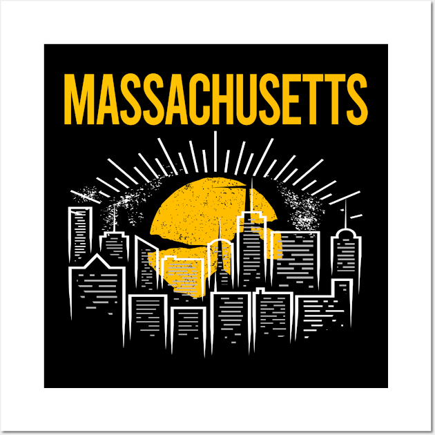 Yellow Moon Massachusetts Wall Art by flaskoverhand